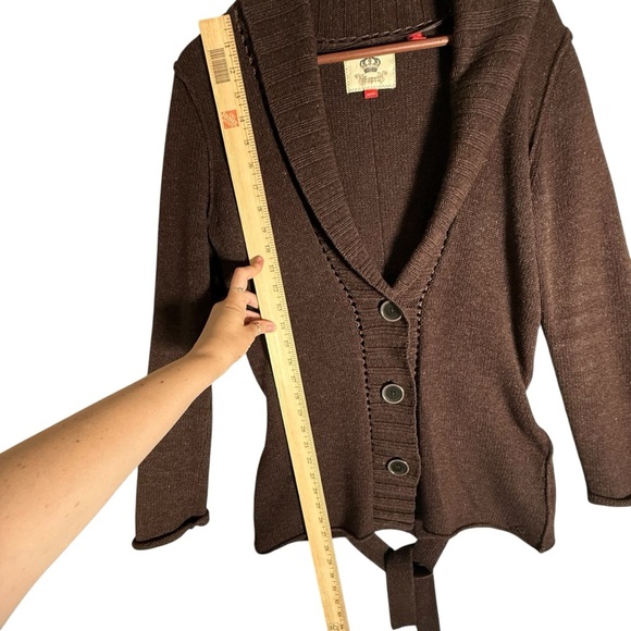 Esprit Y2K Merino Wool Blend Shawl Collar Cardigan Belted Brown M - Picture 5 of 14